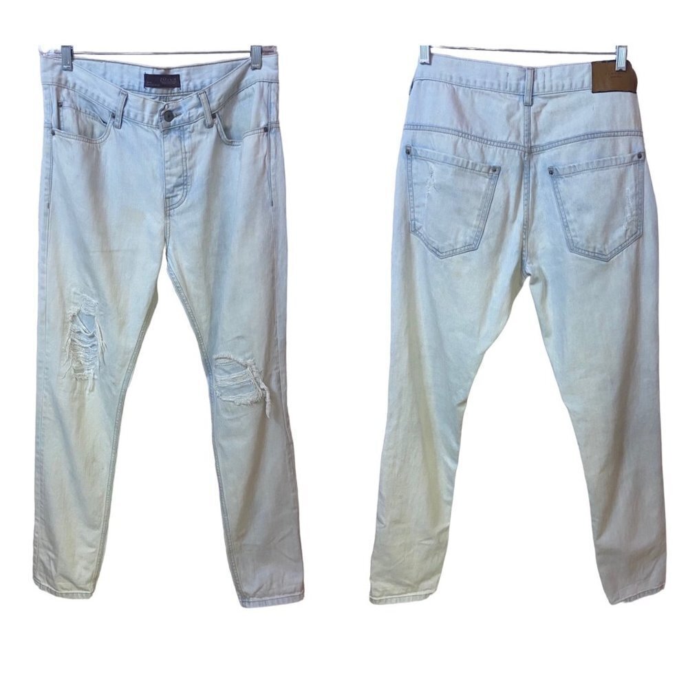 Zara Man Button Fly Skinny Jeans with ripped patch knee, Men's USA 32, EUR 42